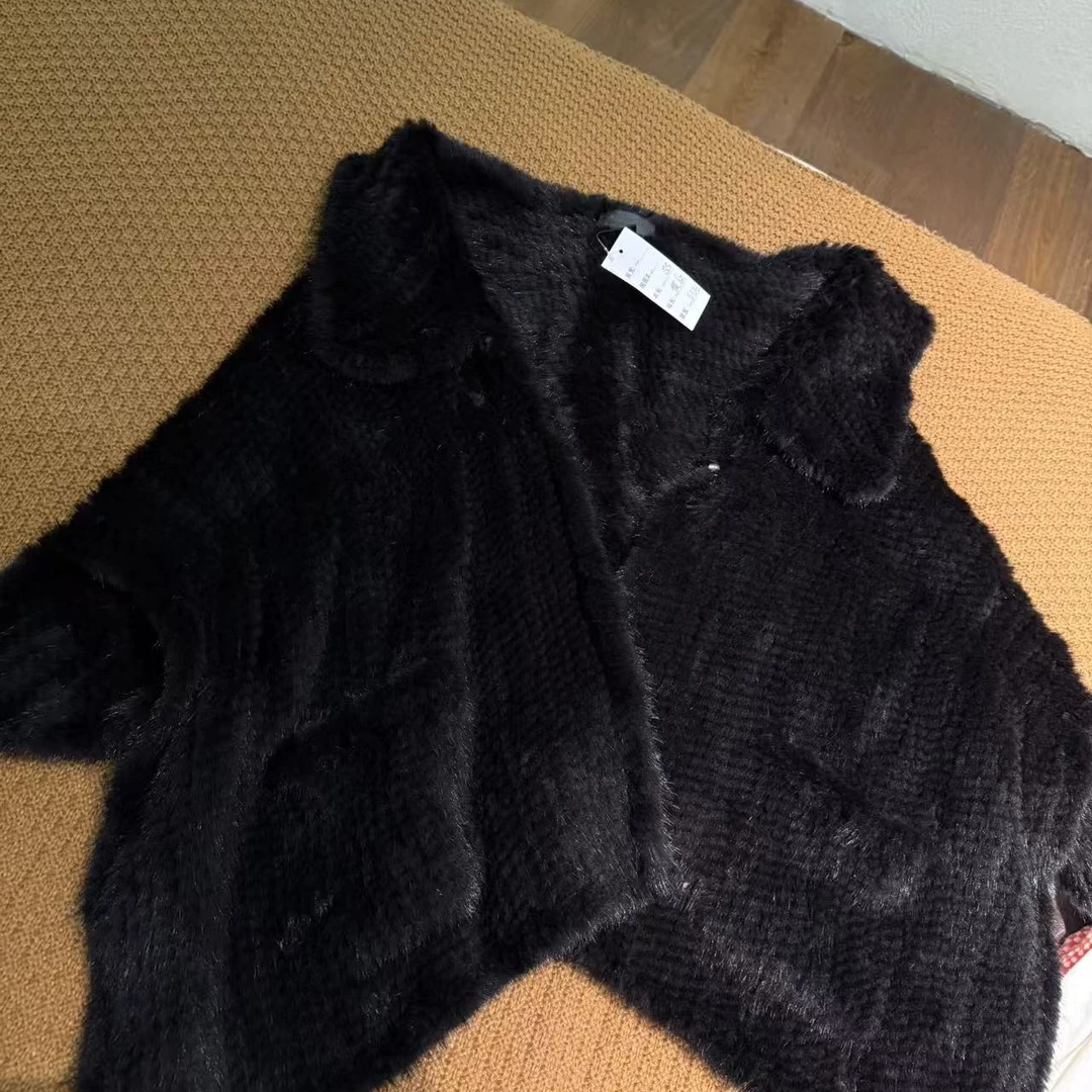 深咖灰色毛毛披肩针织衫