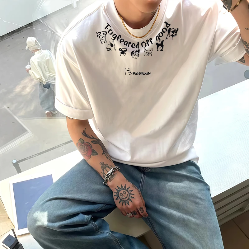 美式潮流男士短袖高街个性印花男士中袖t恤潮流T恤半袖夏季上衣服