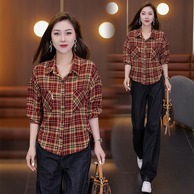 时尚格子衬衫女2025春季新款洋气宽松显瘦休闲减龄衬衣长袖上衣潮