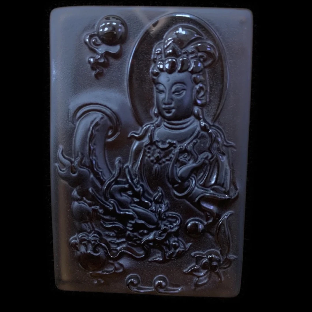 F446黑曜石御龙观音吊坠孤品