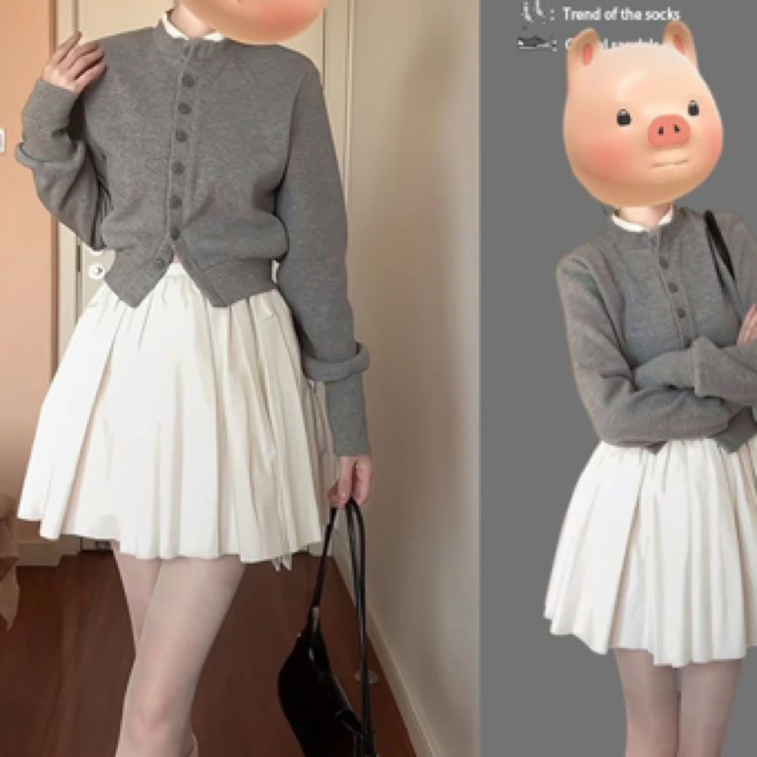 2025早春秋新款韩系穿搭一整套简约百搭开衫上衣显瘦百搭短裙时尚