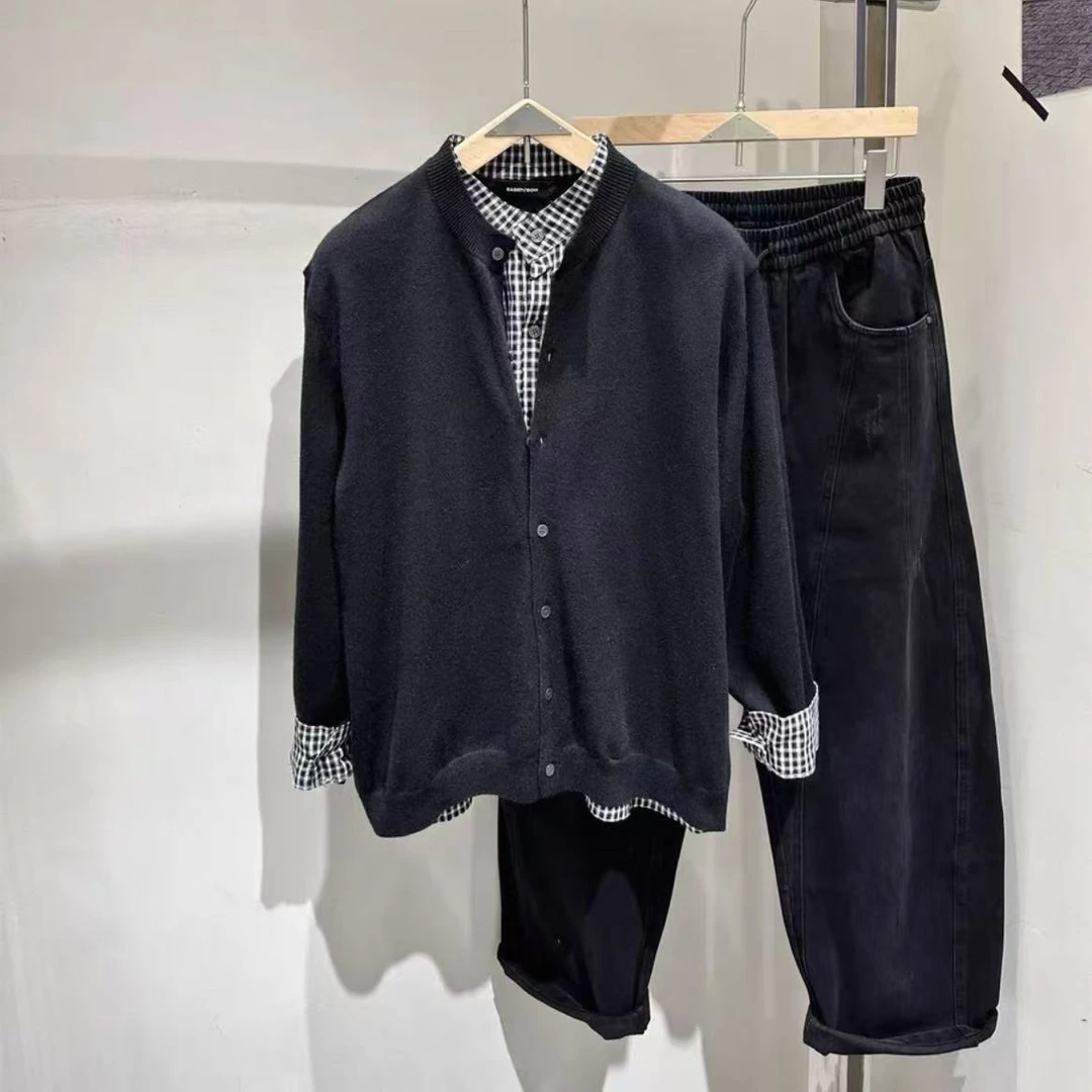 针织T恤V领假两件设计简约休闲上衣百搭夏季复古纯色M910