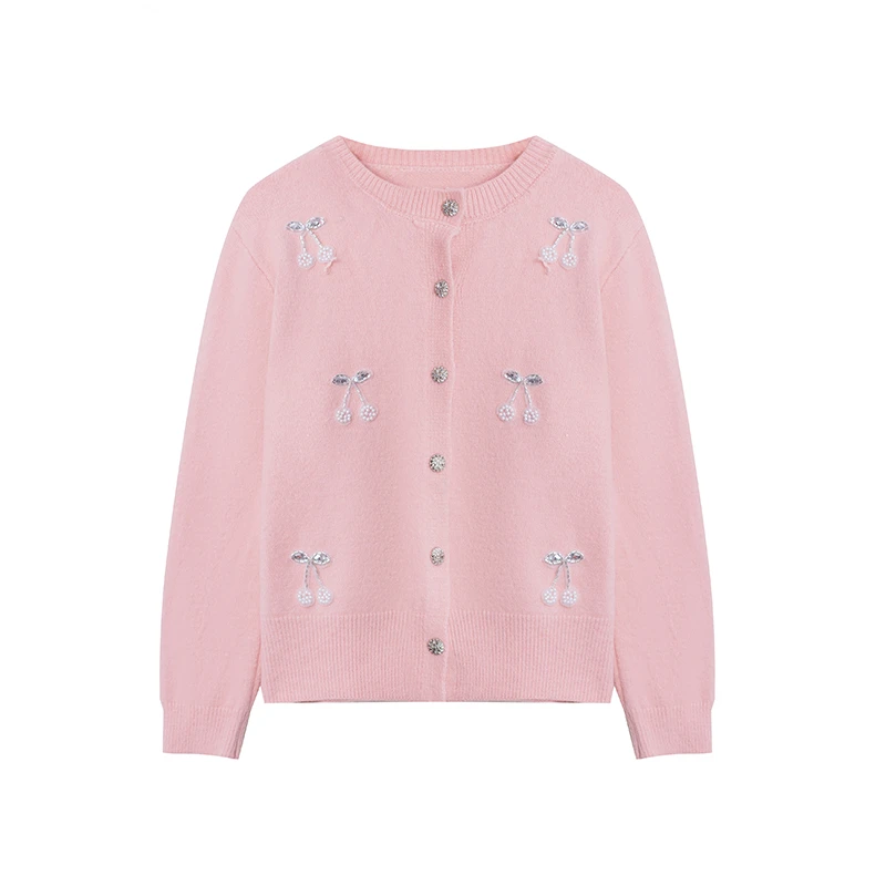 【私人高定】亮片珍珠小樱桃时尚百搭短款开衫针织衫A2790