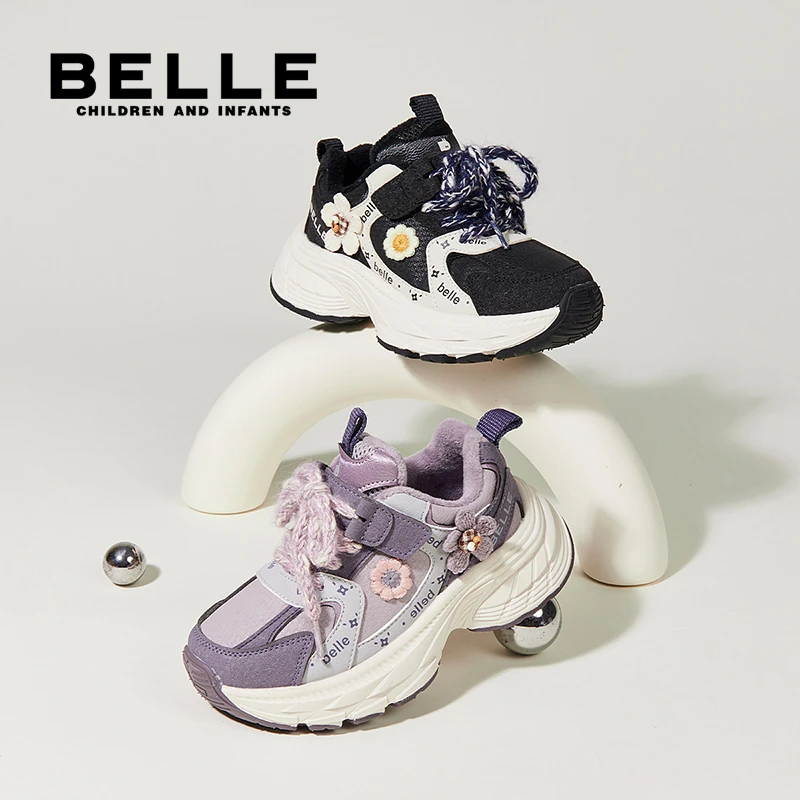 【加绒花朵】百丽25冬季新款运动鞋女童鞋子韩系潮款跑鞋 L5D411 QC