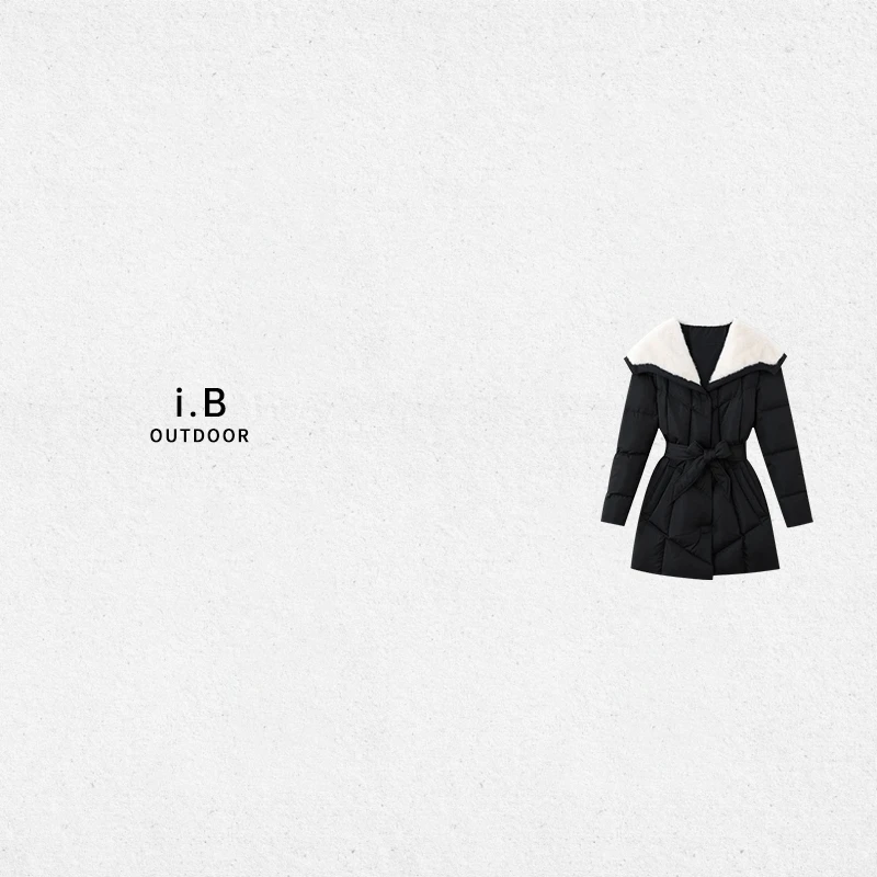 i.B 户外鹅绒服【匈牙利·GOOSE】拼接绑带收腰保暖设计师中长款