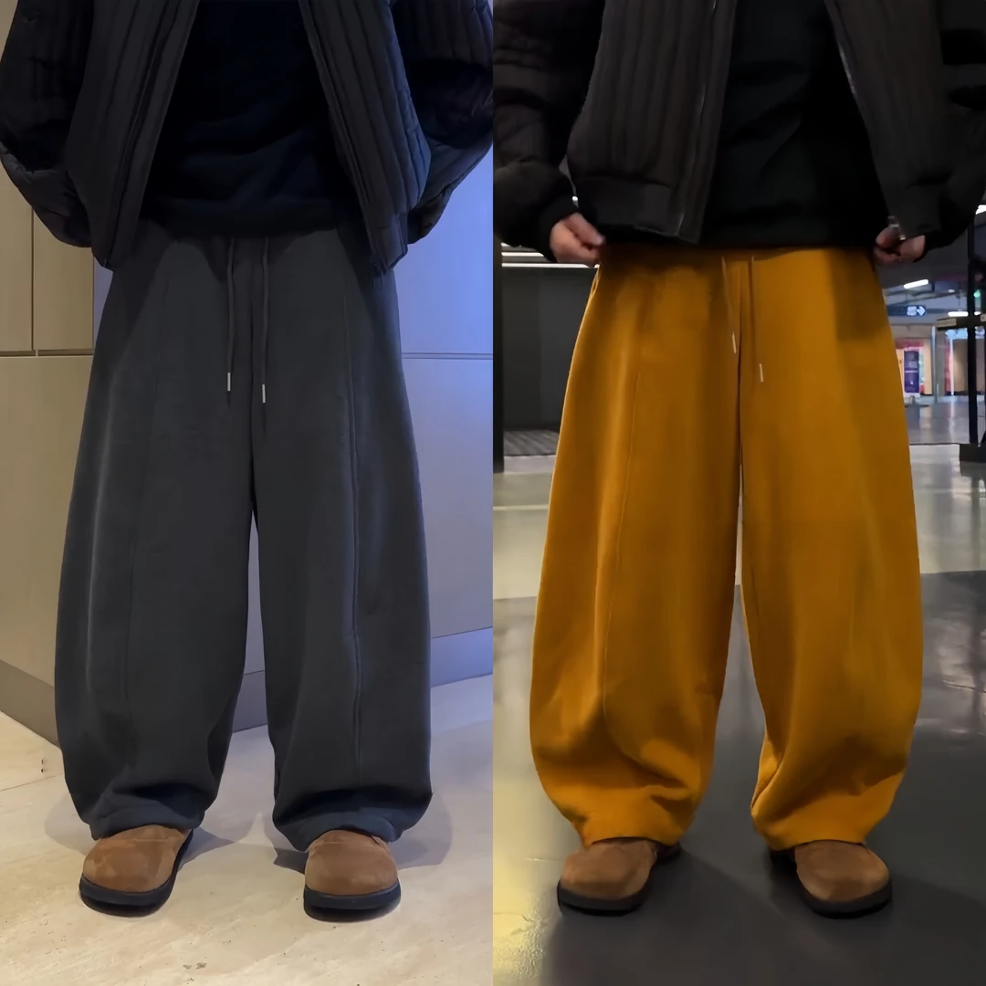 JINBAOZHE设计师款南瓜裤秋冬季休闲松紧腰拼接直筒情侣款卫裤