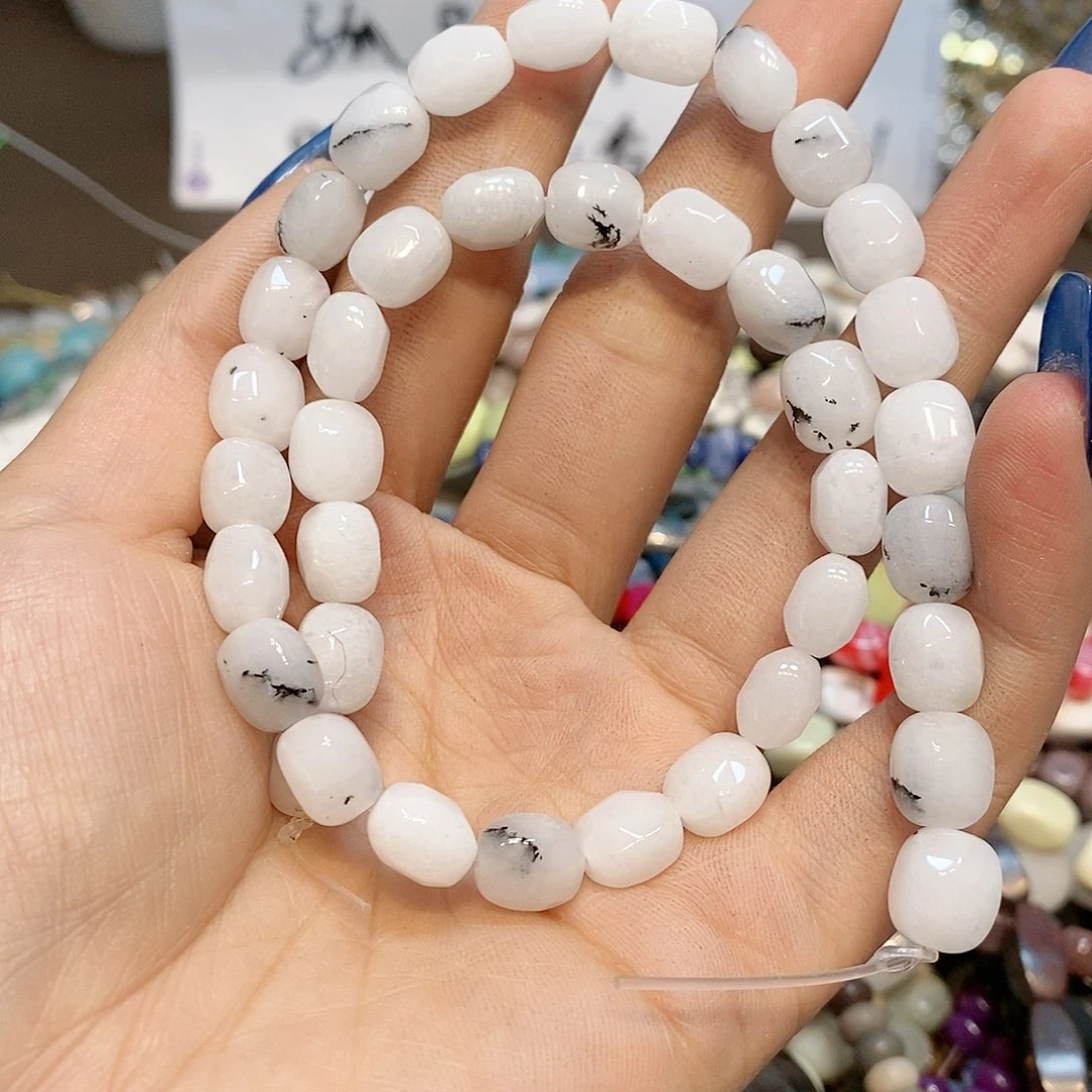 玛瑙/玉髓散珠切面白玉一条