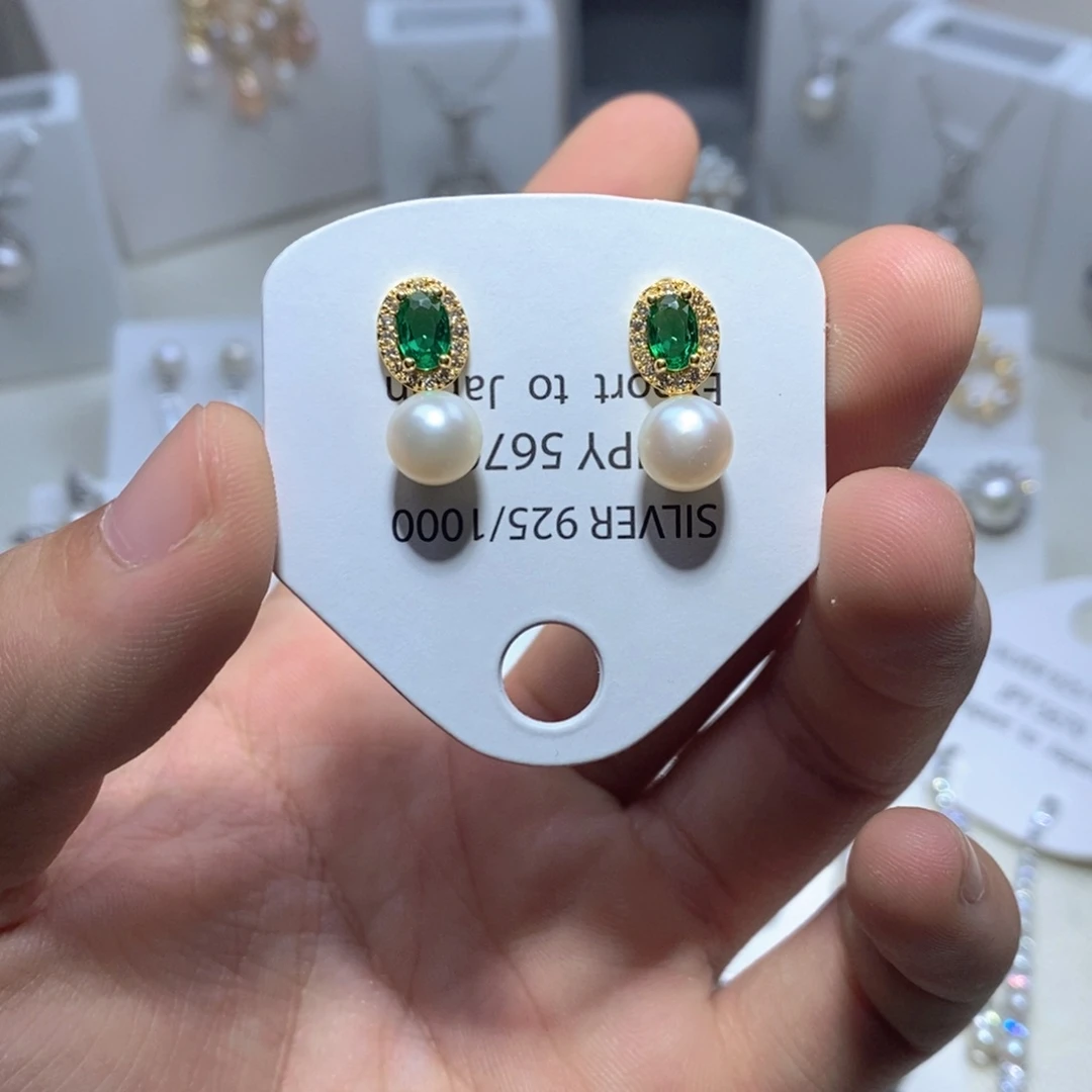 耳饰银S925镶嵌淡水珍珠
