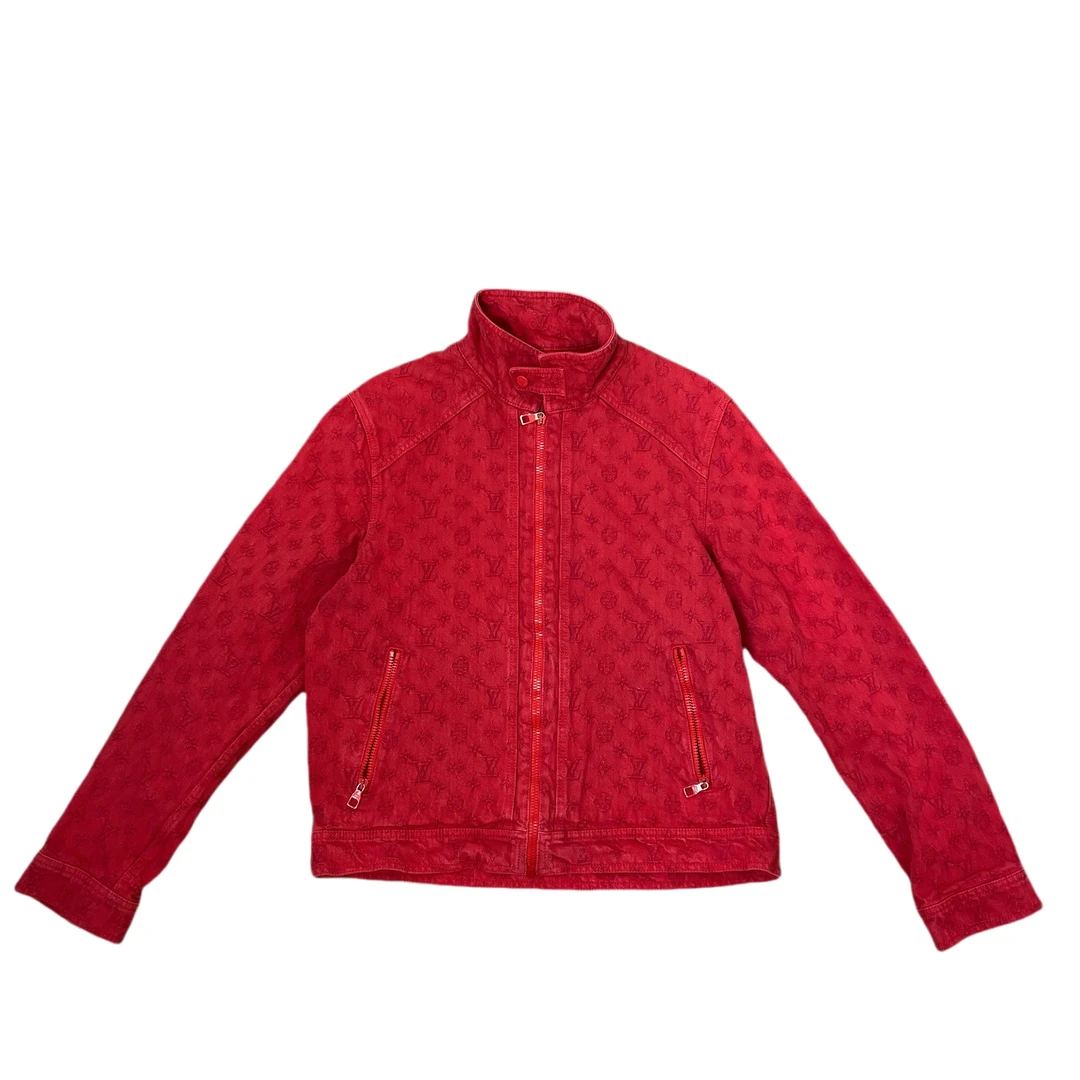 99新 LouisVuitton/路易威登 lv红色老花满印牛仔外套50码