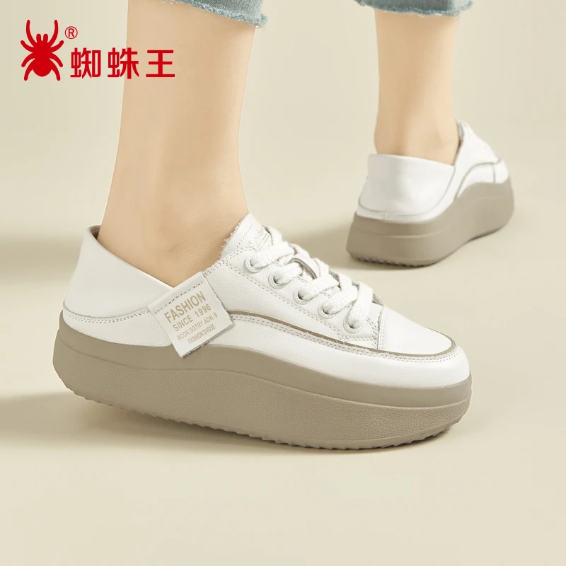 蜘蛛王厚底鞋真皮今年流行爆款2025新款秋季真皮休闲鞋女122080