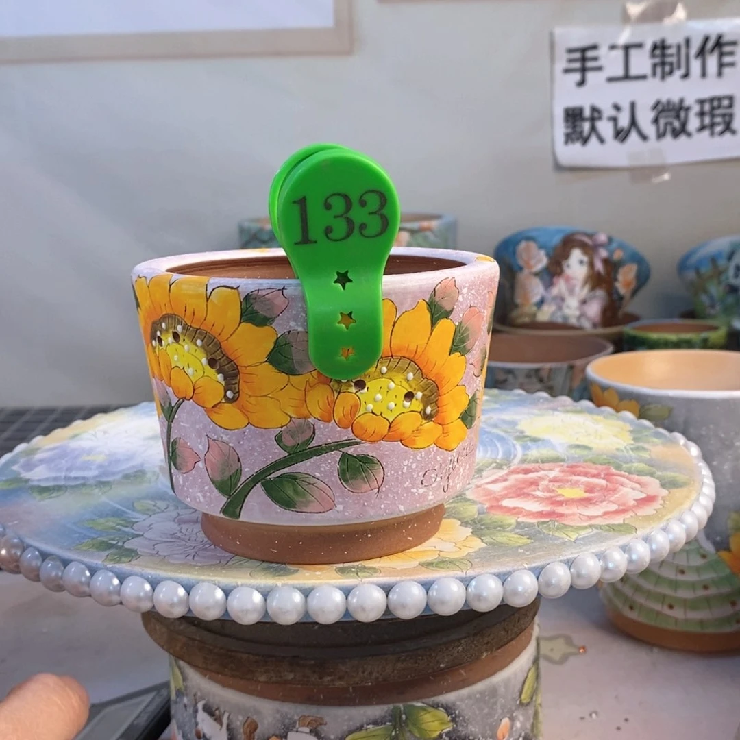 紫砂花盆诗**方红陶手绘花盆