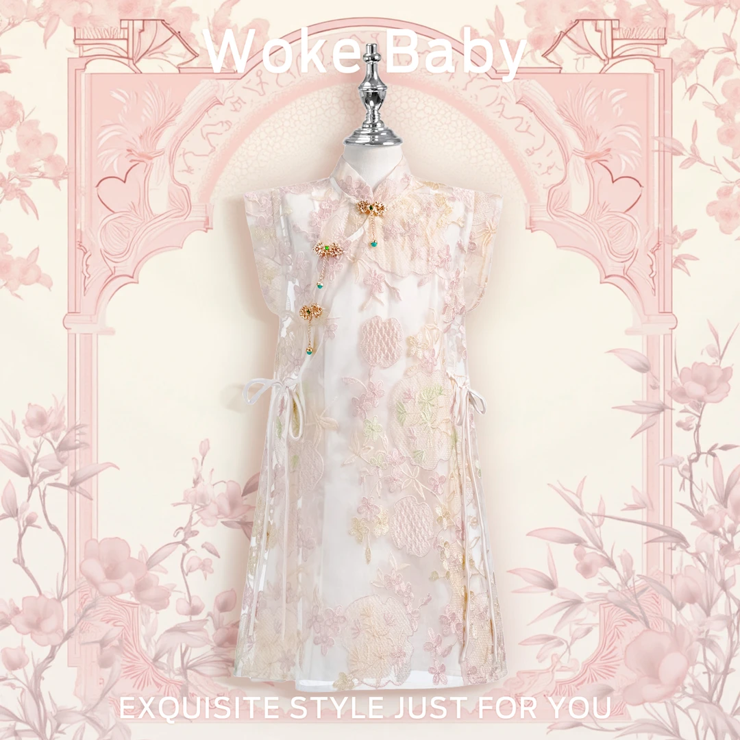 【BO专属】刺绣旗袍女童夏季中大童中领套头汉服连衣裙M5467