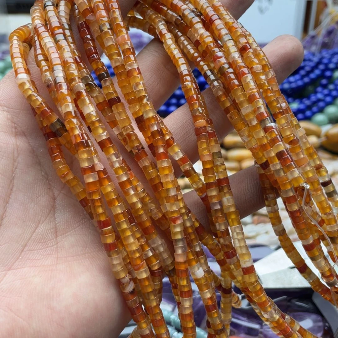 玛瑙/玉髓合金珠宝半成品一条装卡4mm橘红玛瑙直切隔片