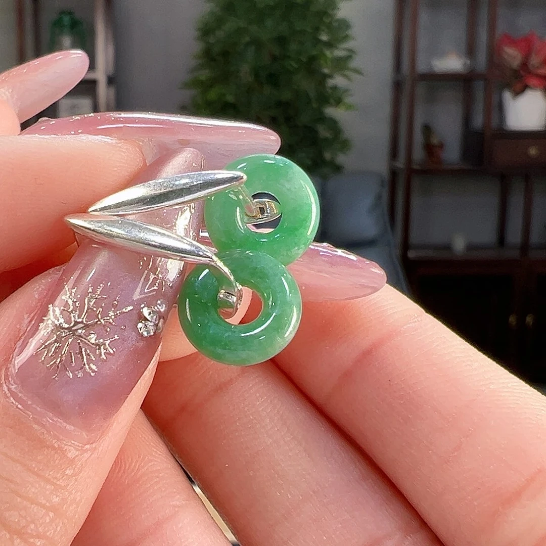 翡翠耳饰银S925镶嵌耳环51