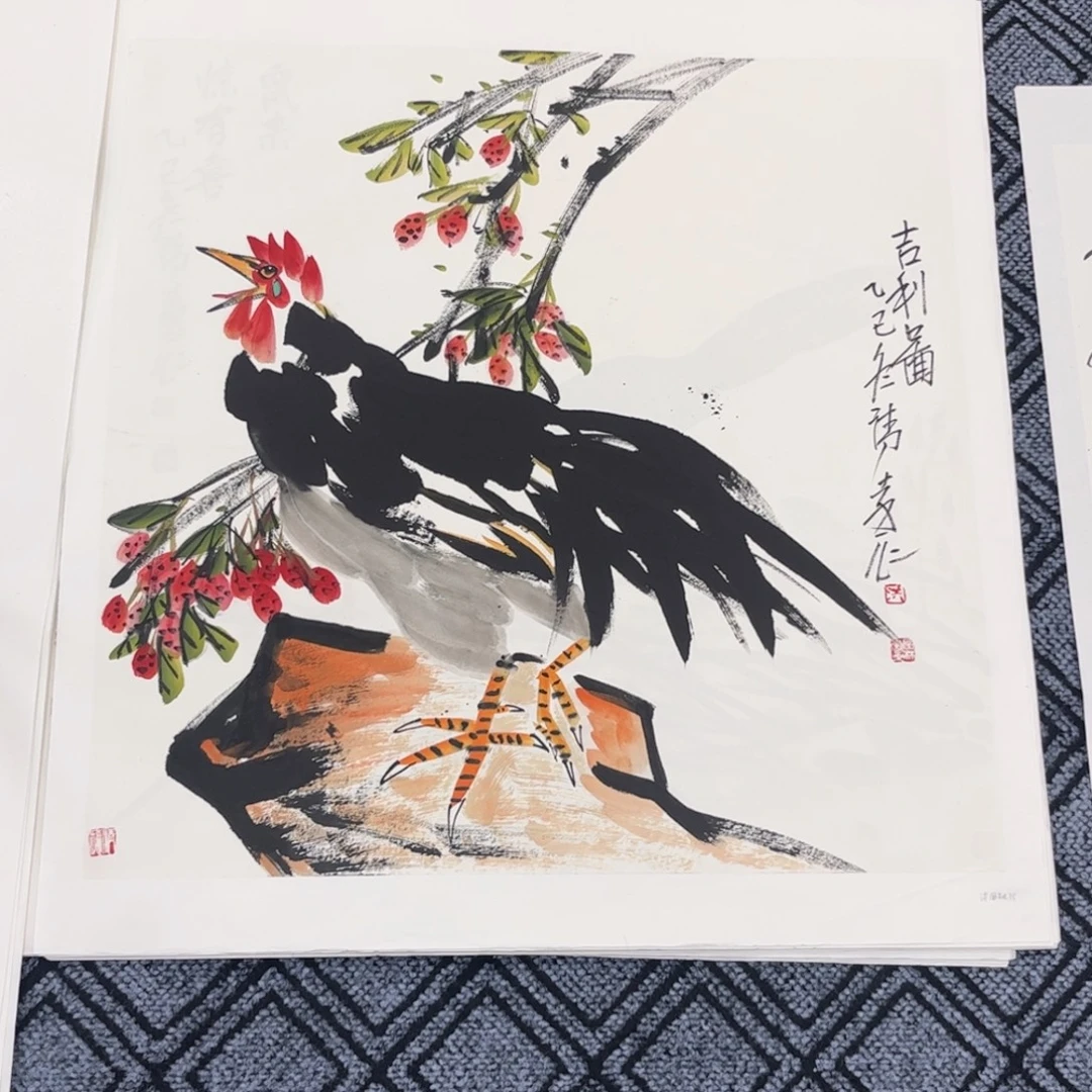 国画洪国林老师四尺斗方花鸟作品旭