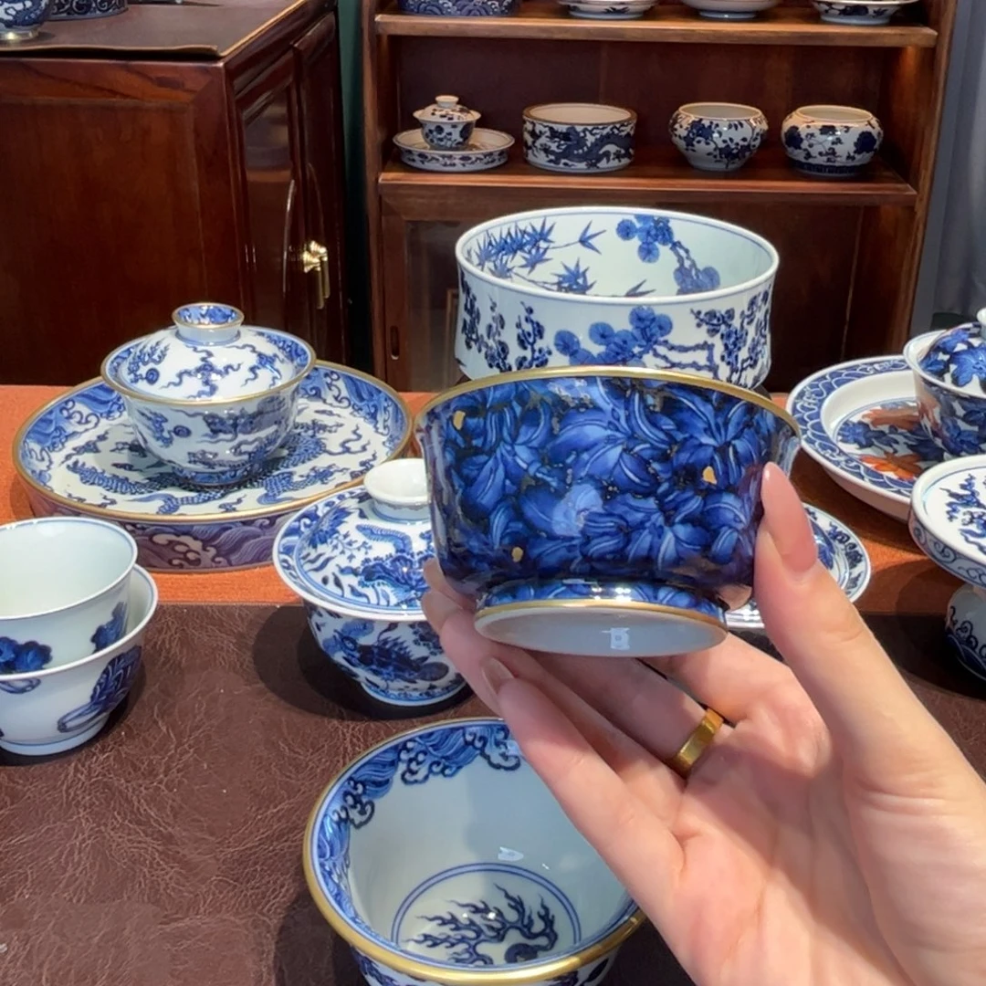 青花雯华堂手绘杯杯