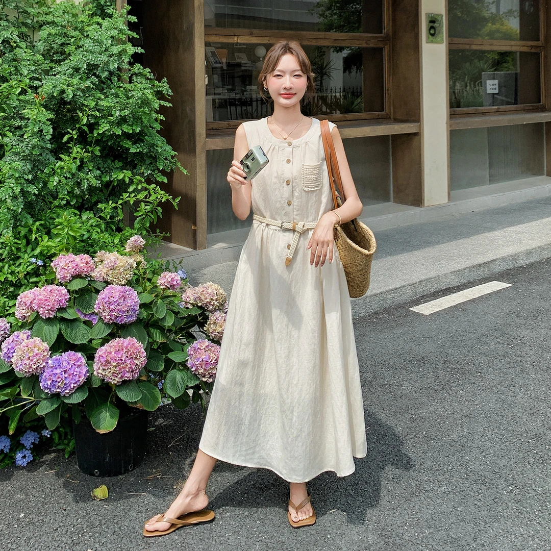 时尚气质背心连衣裙2025年夏季新款女无袖收腰显瘦简约个性无袖裙