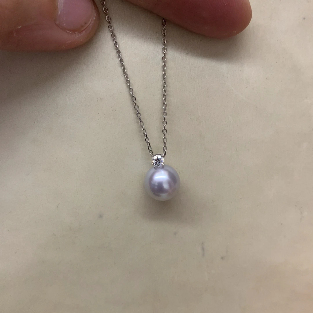 海水珍珠18K金镶嵌颈饰9-10澳白戴妃吊坠