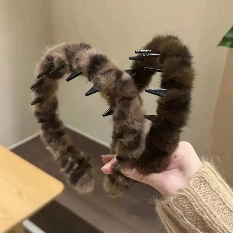 韩系复古豹纹带齿毛绒发箍女防滑洗脸发卡头箍升级款洋气百搭气质