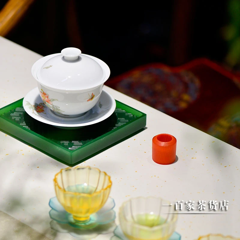 梁明毓古法琉璃茶具 扳指盖置 茶枕 装饰摆件笔搁茶道零配