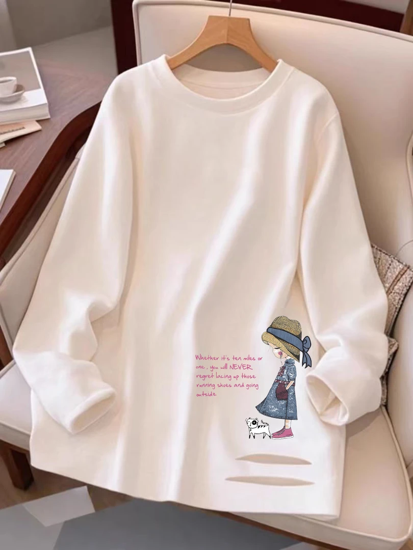 白色打底衫女装内搭2025春秋冬穿搭宽松中长款开叉长袖t恤上衣