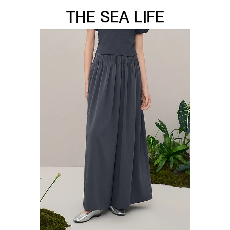THESEALIFE欧海一生25年春夏新高腰阔腿裤夏气质长裤苜蓿灰16633