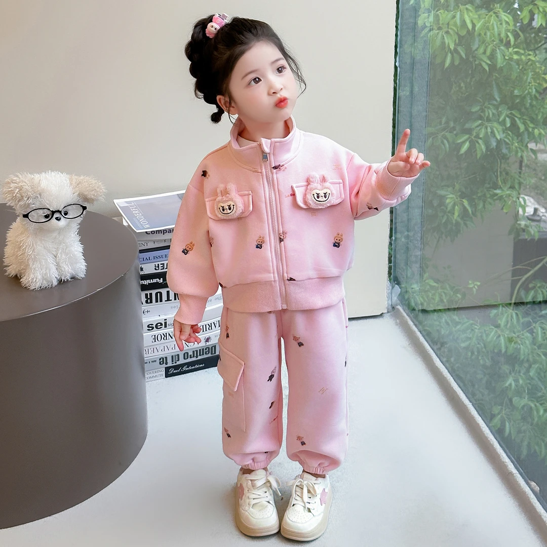 女童运动套装卡通秋季2025新款儿童工装两件套洋气宝宝春秋衣服