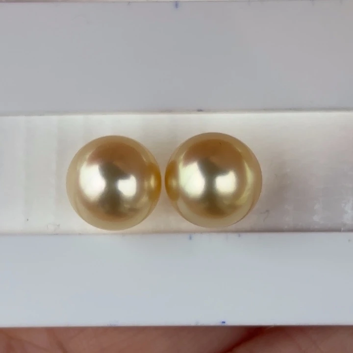 定制海水珍珠未镶嵌裸珠10-11mm金珠两颗