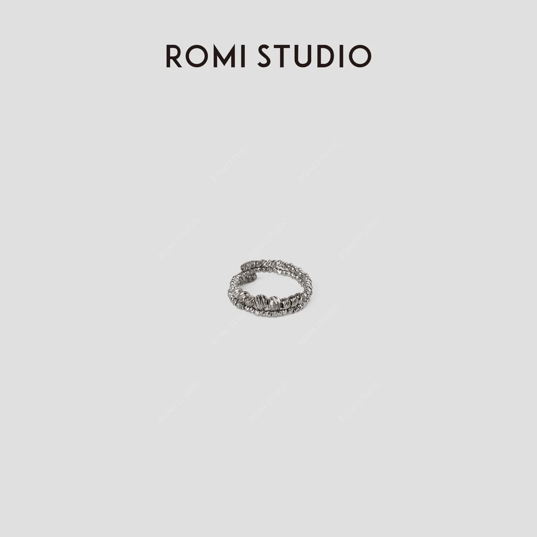 ROMI STUDIO 铜合金戒指 银色车花珠双层缠绕戒指 RWCRP34005