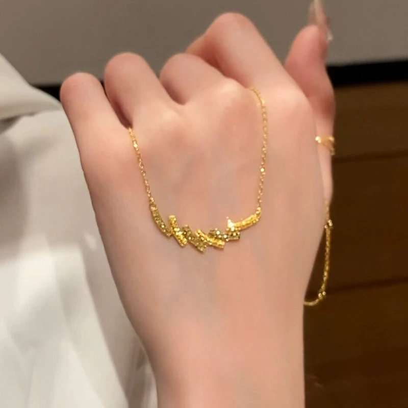 铜合金项链 爆闪金色碎碎冰海浪项链女轻奢小众设计感精致锁骨链