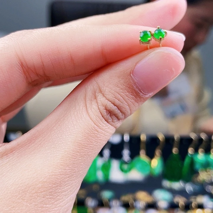 翡翠耳饰银S925镶嵌饰品