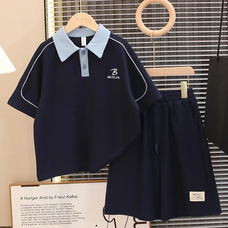 学院风polo衫男童夏装套装2025新款儿童夏季薄款两件套宽松帅气潮