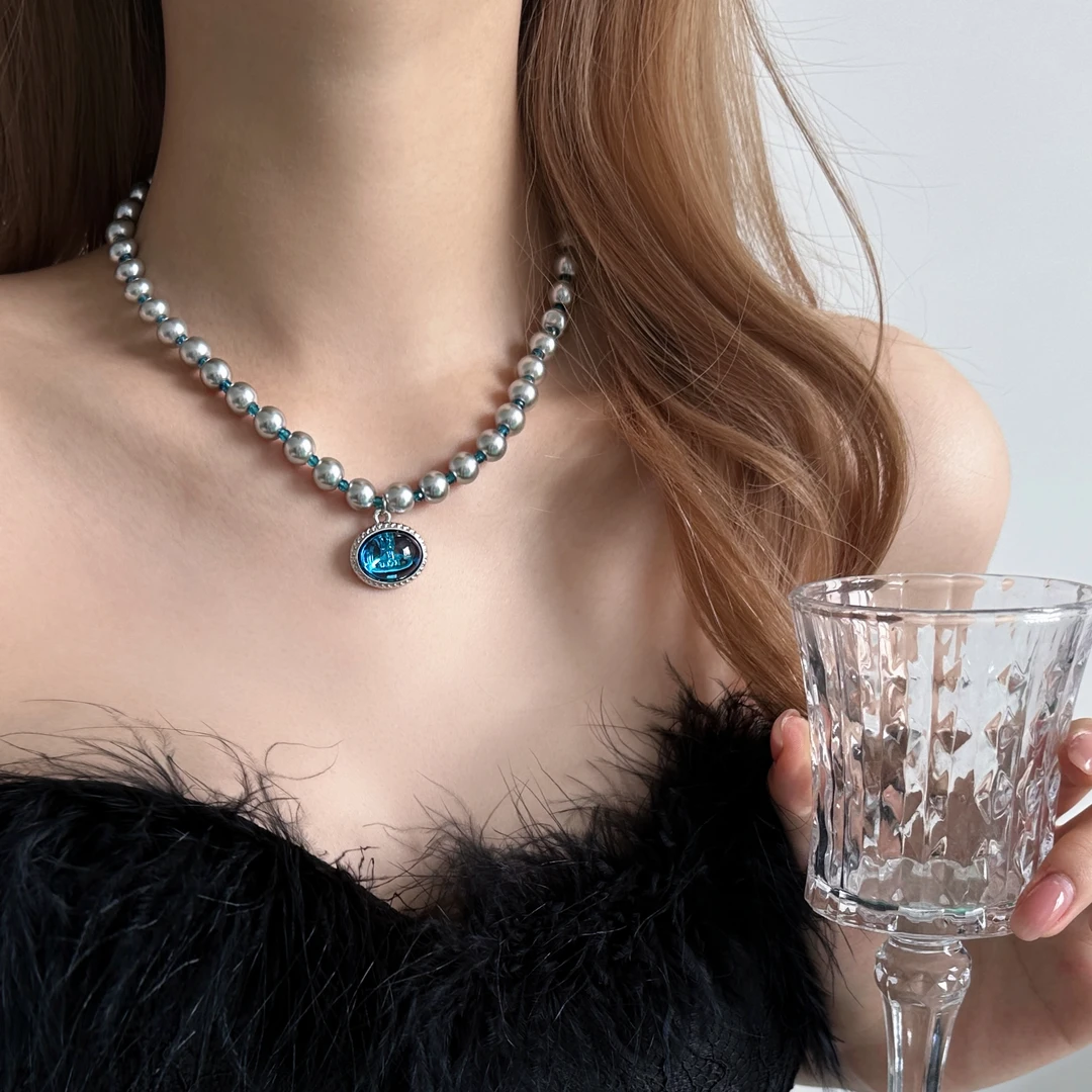 非金属亚克力项链 X5669-1贵气轻奢气质女王小众百搭水滴珠珠项链