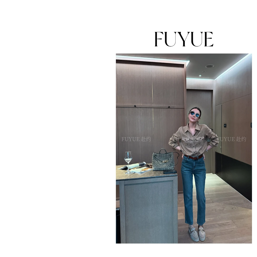 FUYU赴约  秋品质烟筒牛仔直筒裤显瘦四面弹时尚秋季百搭休闲