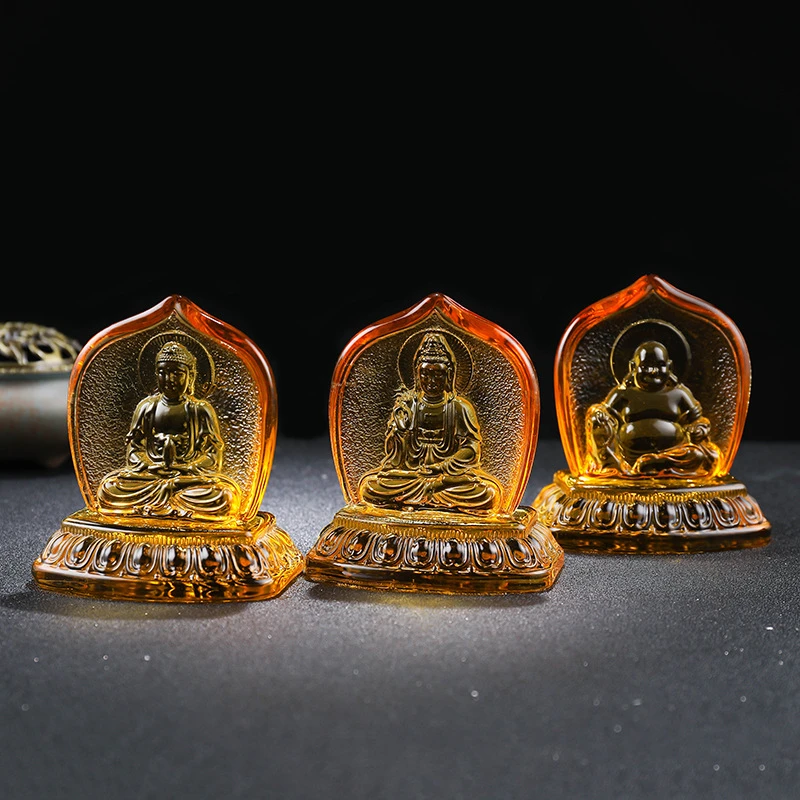 高档精品水晶观音释迦牟尼如来三圣家居装饰品琉璃摆件供家用桌台