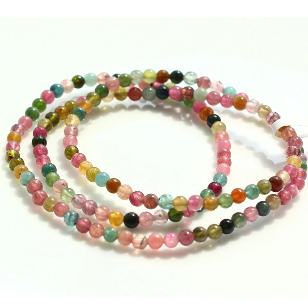 天然巴西糖果碧玺手串老矿手链女款时尚多层三圈叠戴3mmb051