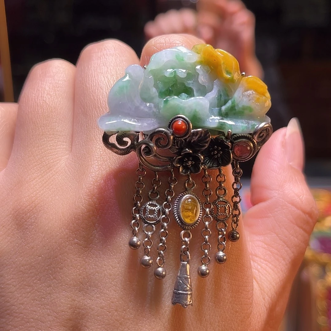 翡翠银S925镶嵌戒指双十二直降不议价