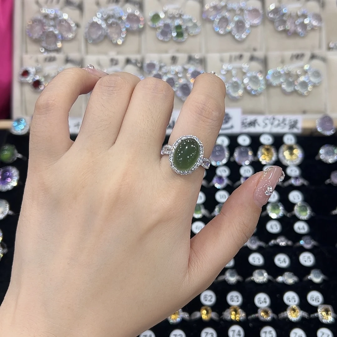 *****蛇纹石玉银S925镶嵌戒指