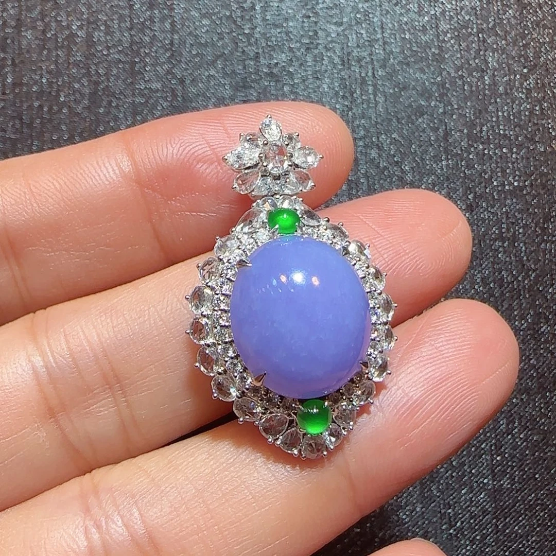 翡翠18K金镶嵌颈饰紫蛋吊坠