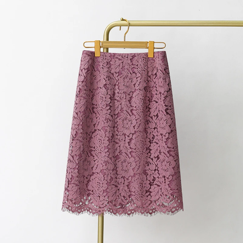紫色水溶蕾丝半身裙女夏季2025新款高腰中长款a字裙气质显瘦裙子