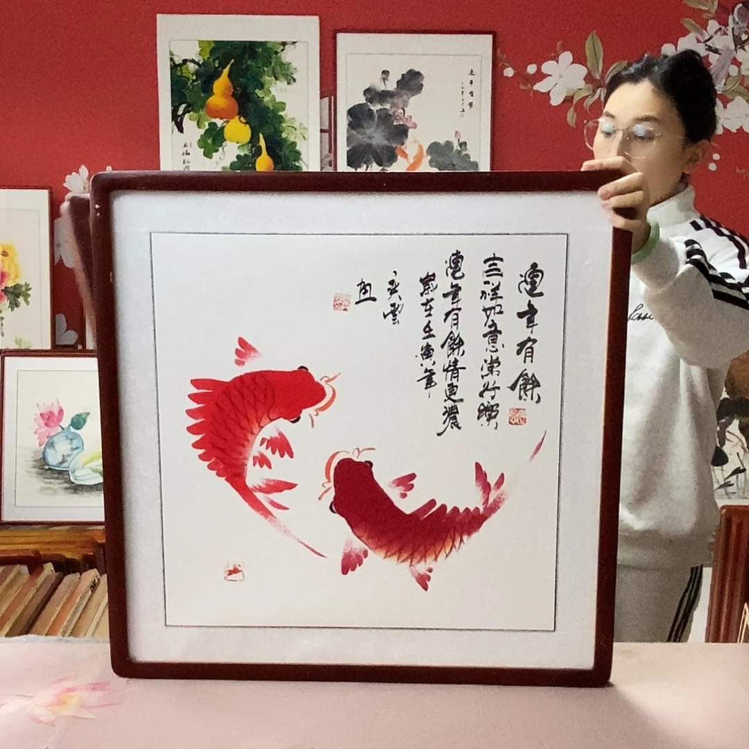 国画手写手绘带框包邮国画作品62✖️62