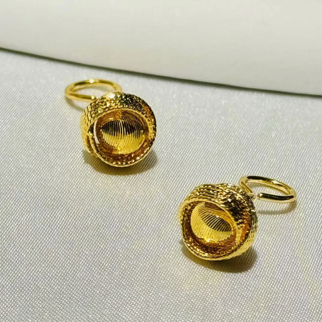 黄金足金999绕线拉丝时尚猫眼珠耳钉耳环