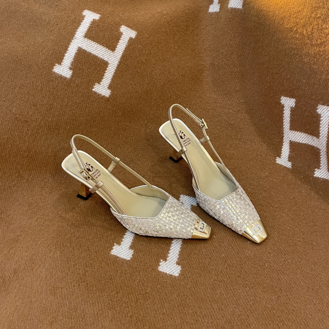 Van Gerch气质百搭细跟春夏高跟浅口跟鞋中空一字带凉鞋买1赠3