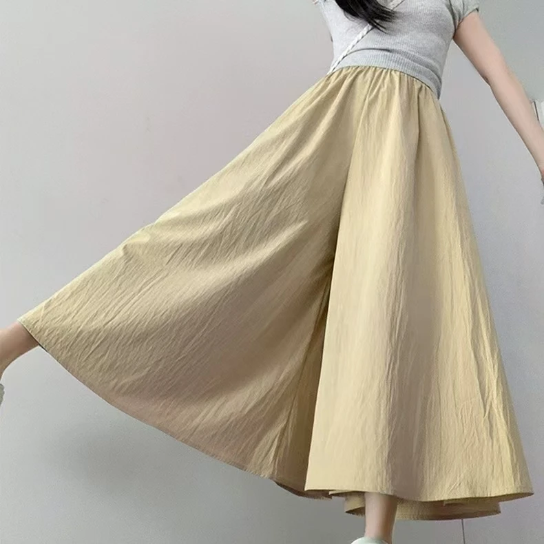 861慵懒风2025夏季新款冰丝九分裙裤宽松显瘦休闲百搭阔腿裤