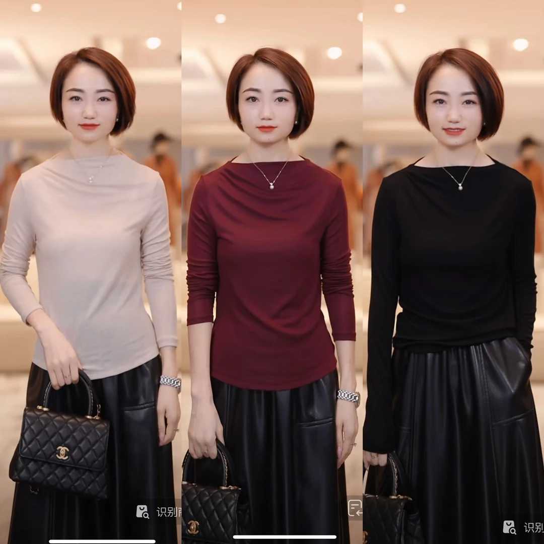 【巨舒服面膜衣】靠谱之光 捏褶一字领天丝羊毛打底衣SE51518