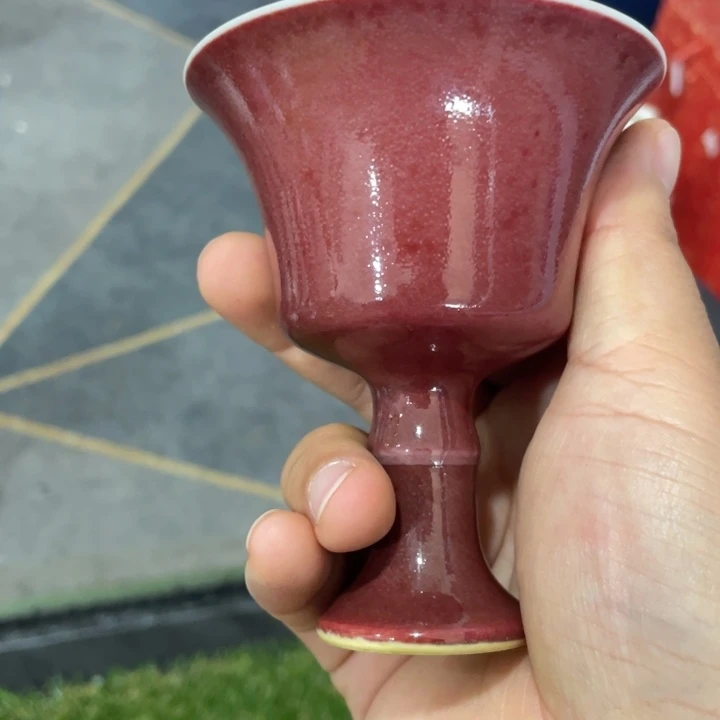 陶土继红高足杯一个