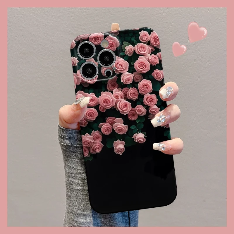 粉色玫瑰花朵适用苹果16手机壳华为创意vivo防摔小米15oppo菲林壳