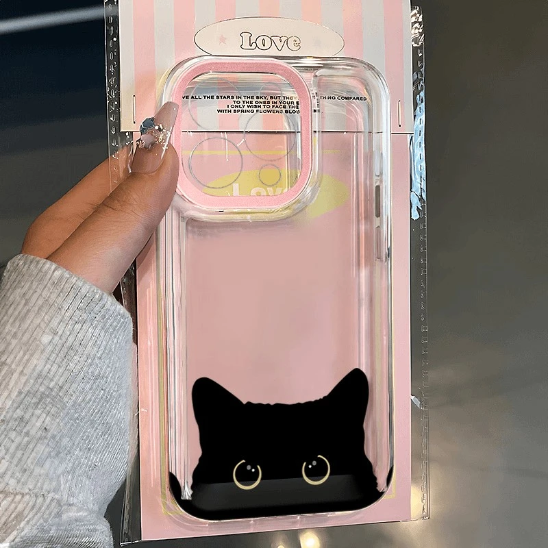探头黑猫适用IPhone16ProMax手机壳15/14防摔13卡通12软11/xs透明