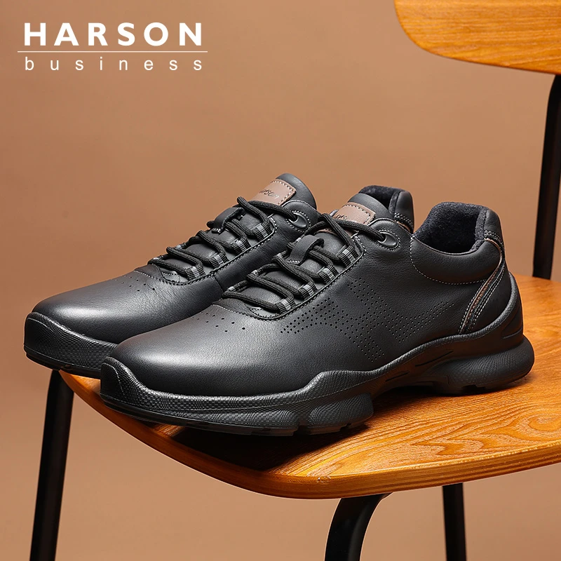 Harson哈森春秋季新款男士真皮牛皮软底软面舒适户外运动休闲男鞋