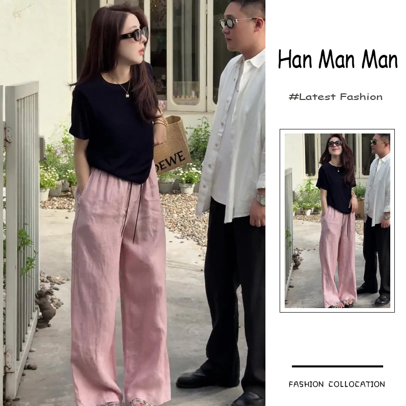 夏季流行穿搭一整套新款2025韩版时尚御姐风休闲T恤阔腿裤两件套